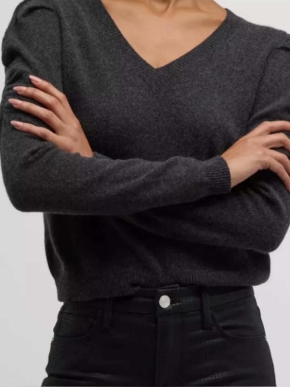 Frame Cashmere Charcoal Gray V Neck Sweater